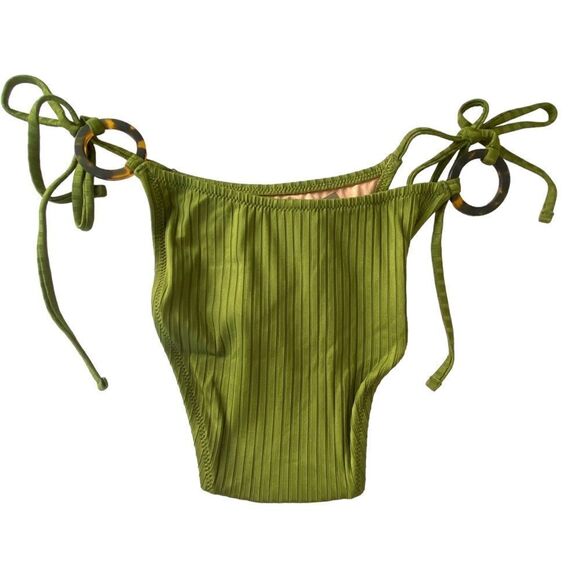 J Crew Canteen Green Wide Rib Tortoiseshell Ring String Bikini Bottom Sz S NWT - Picture 4 of 12